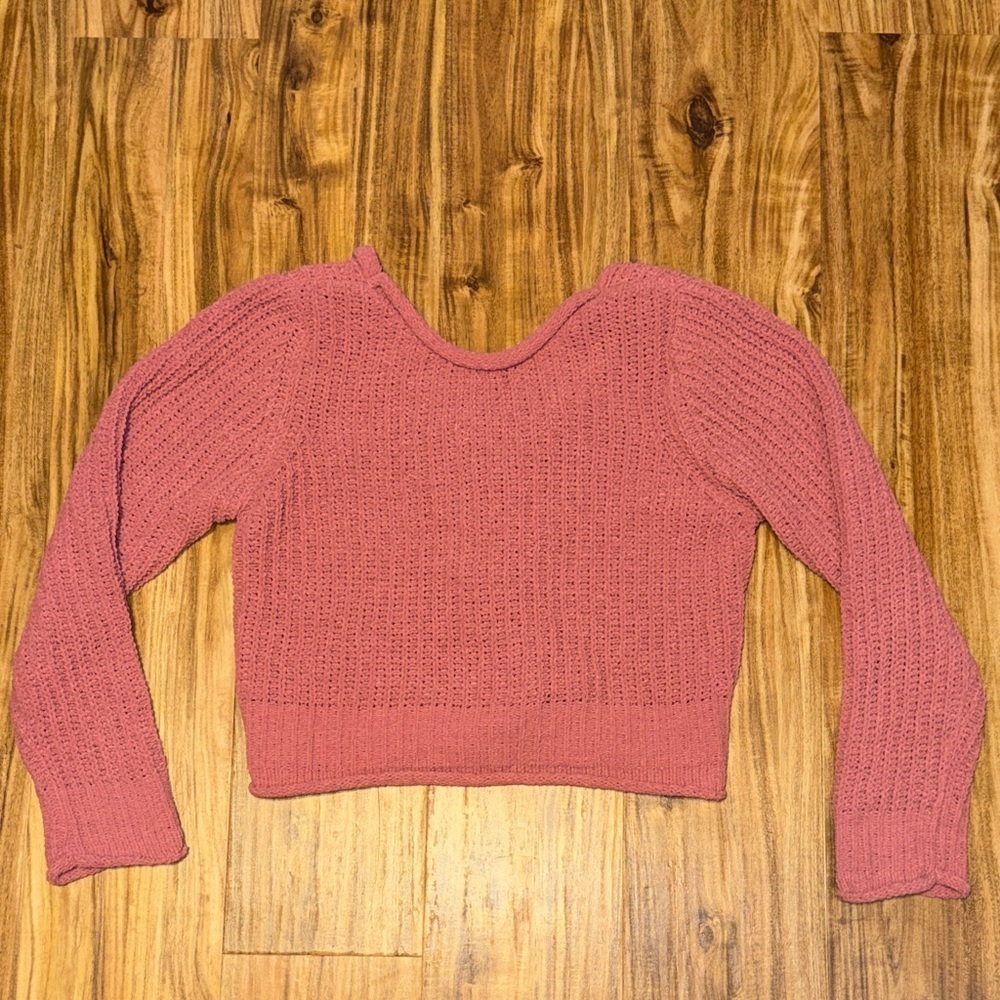 New In women’s large Sweater rose Pink knit lace tie back boutique soft chenille - Picture 3 of 10